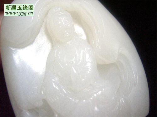 羊脂白玉 观音把件