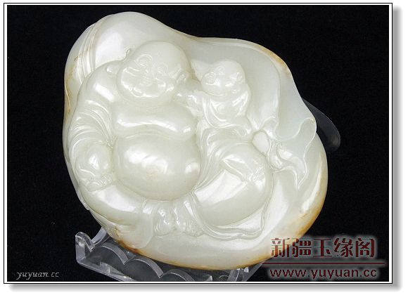黄皮籽料 童子戏佛摆件