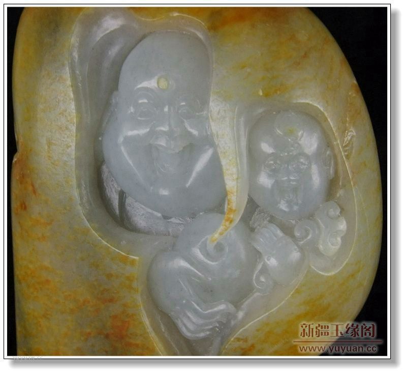 金黄皮籽料把件 童子戏佛
