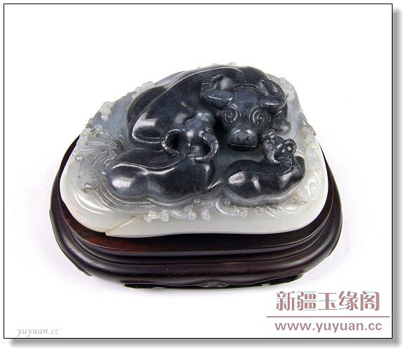 白玉聚墨籽料摆件 母子情深