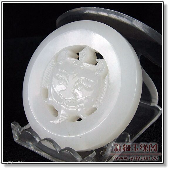 羊脂白玉把件 兽面