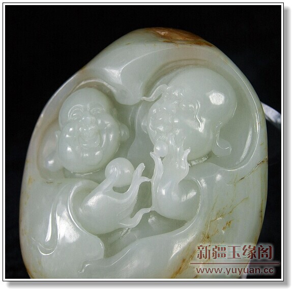 白玉籽料把件 和合二仙
