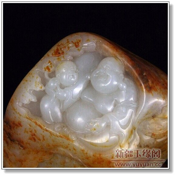 洒金皮籽料摆件 童子戏佛