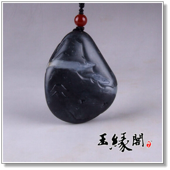 墨玉籽料 山水画把件
