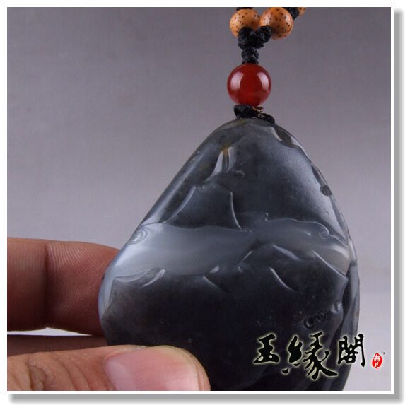 墨玉籽料 山水画把件