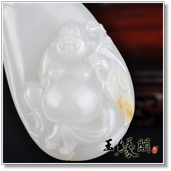 羊脂玉籽料 佛引福来把件