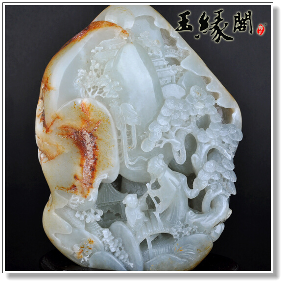 白玉籽料摆件 松下问童子