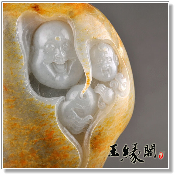 秋梨皮籽料摆件 童子戏佛