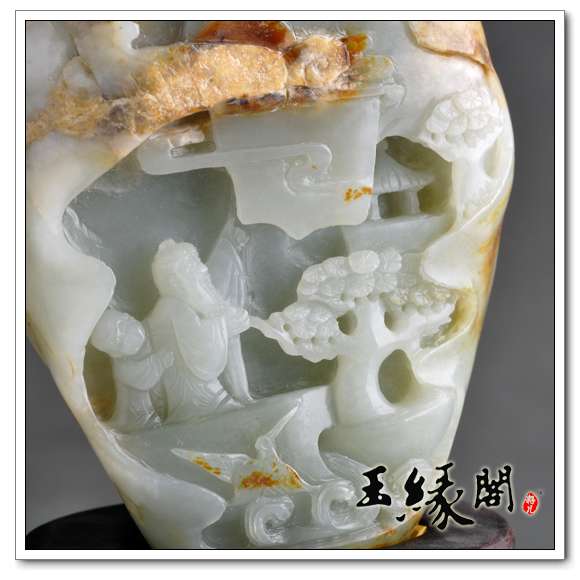 青花籽料摆件 赏月