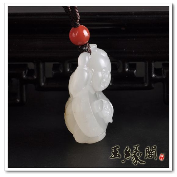 白玉籽料挂件 童子击鼓
