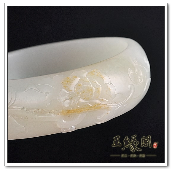 白玉籽料富贵牡丹手镯59mm