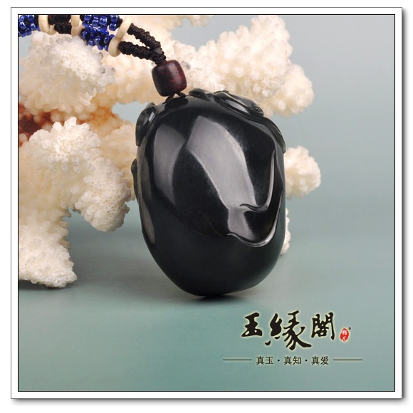 黑碧玉籽料把件 钟馗