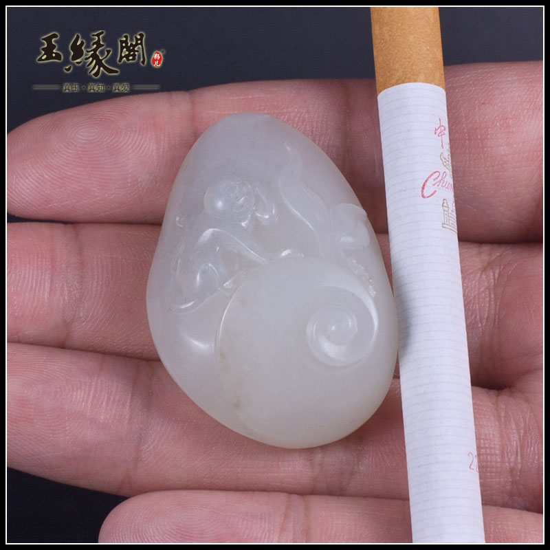 羊脂玉籽挂件 灵猴献寿