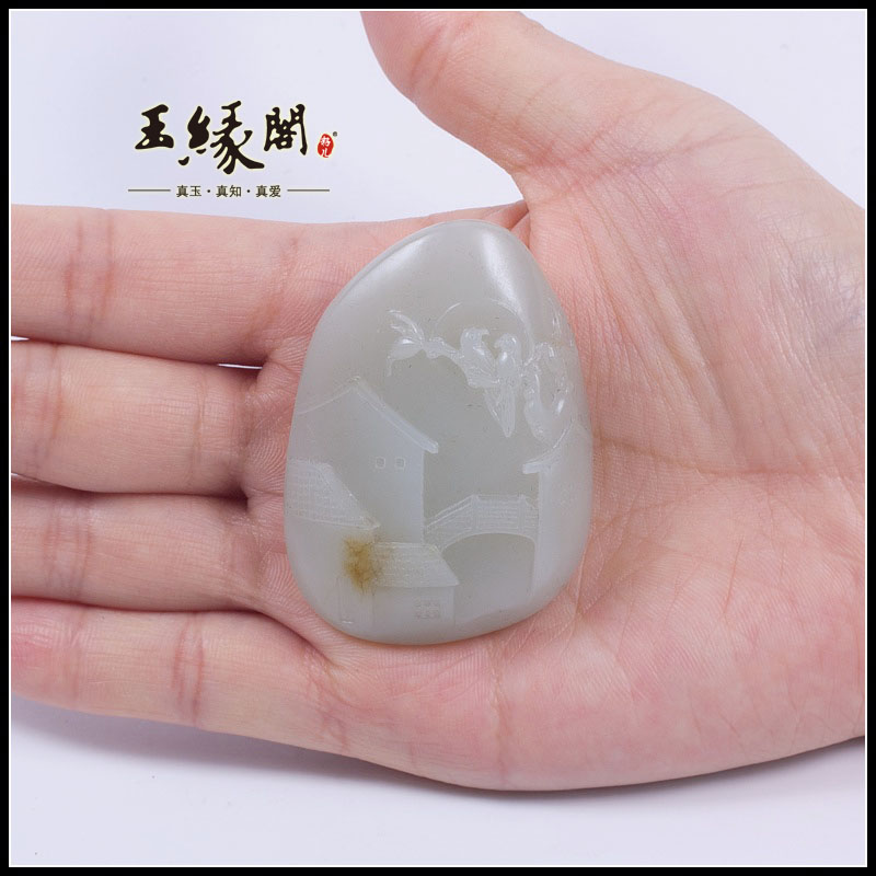 白玉籽料把件 江南风情