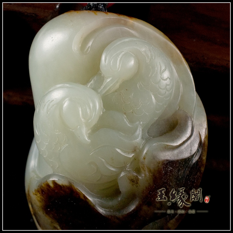褐皮籽料挂件 恩爱