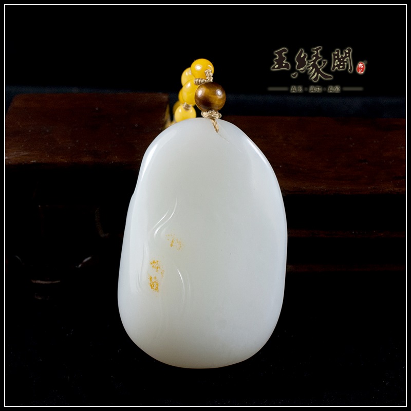 羊脂玉籽料把件 鹤鹿同寿
