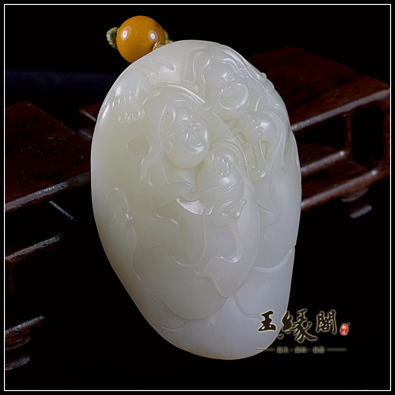 羊脂玉籽料把件 和合二仙