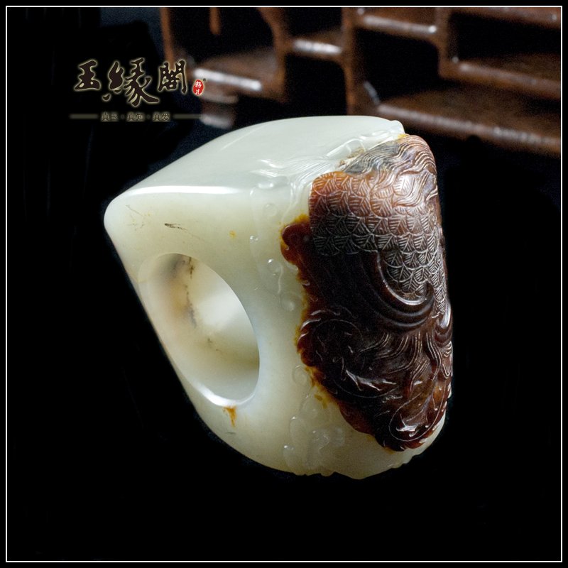 枣红皮籽料扳指 龙凤呈祥