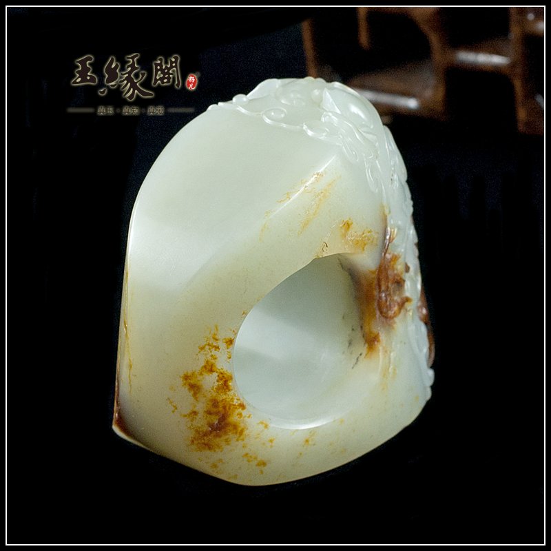枣红皮籽料扳指 龙凤呈祥