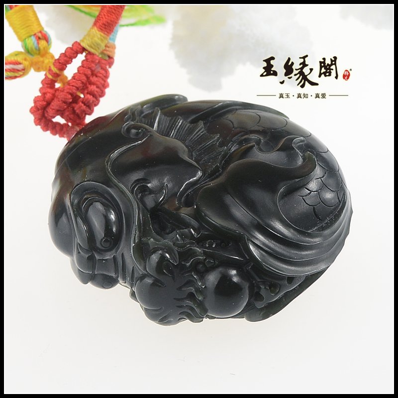 黑碧玉籽料把件 鱼化龙