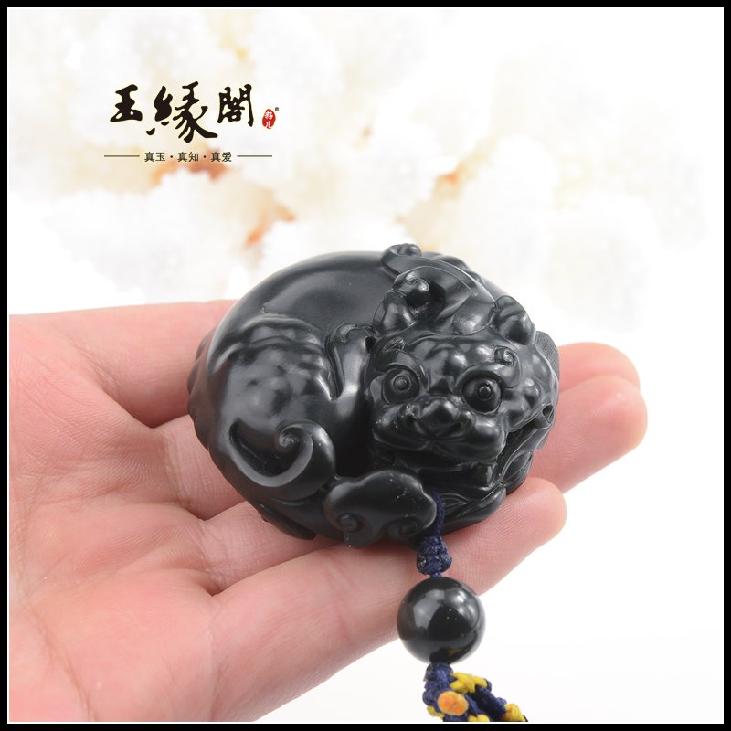 黑碧籽料把件 貔貅