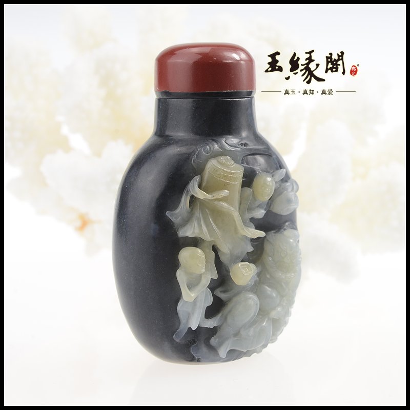 墨玉籽料摆件 鼻烟壶