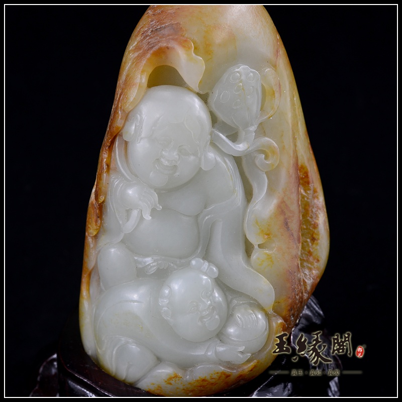 黄皮籽料摆件 和合二仙