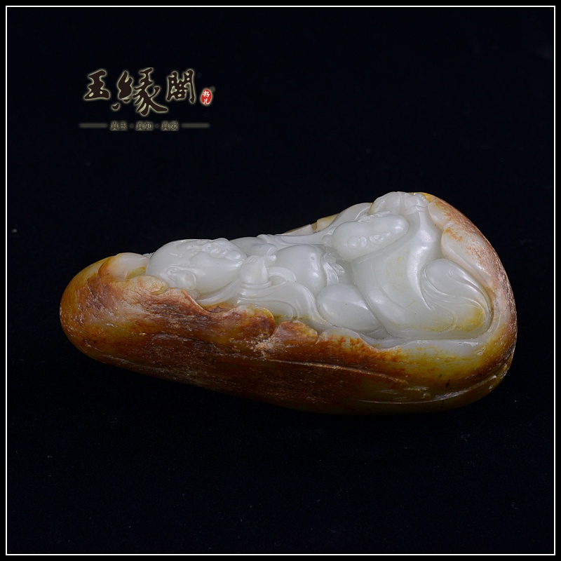 黄皮籽料摆件 和合二仙