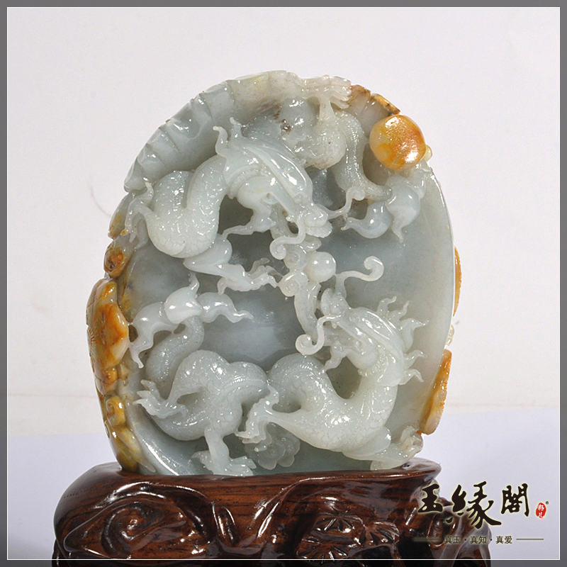 黄皮籽料摆件 双龙戏珠