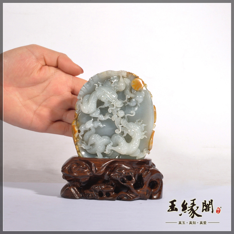 黄皮籽料摆件 双龙戏珠