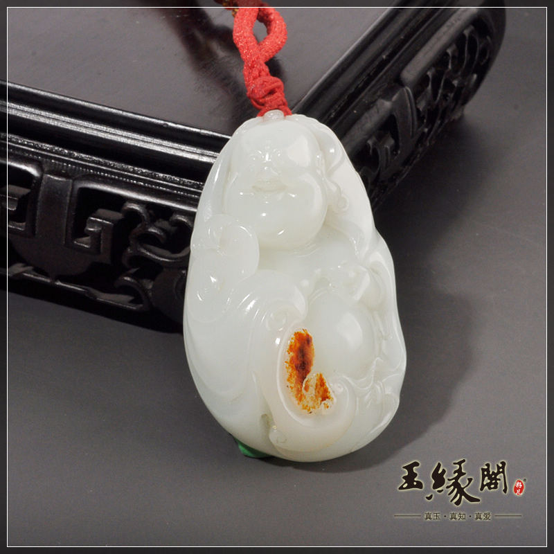 红皮羊脂籽料把件 佛引福来