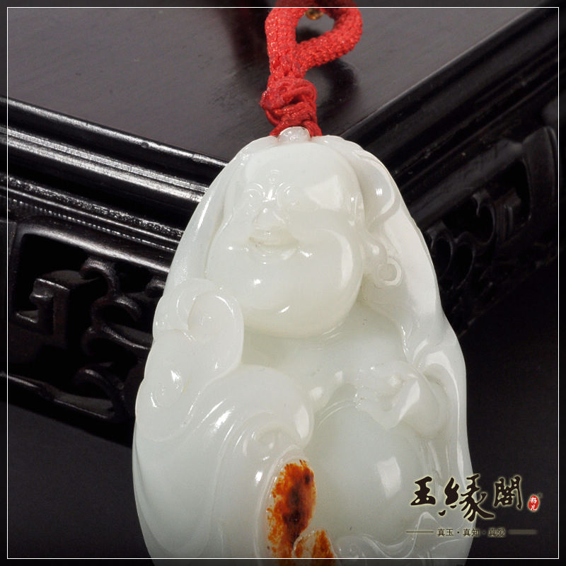 红皮羊脂籽料把件 佛引福来