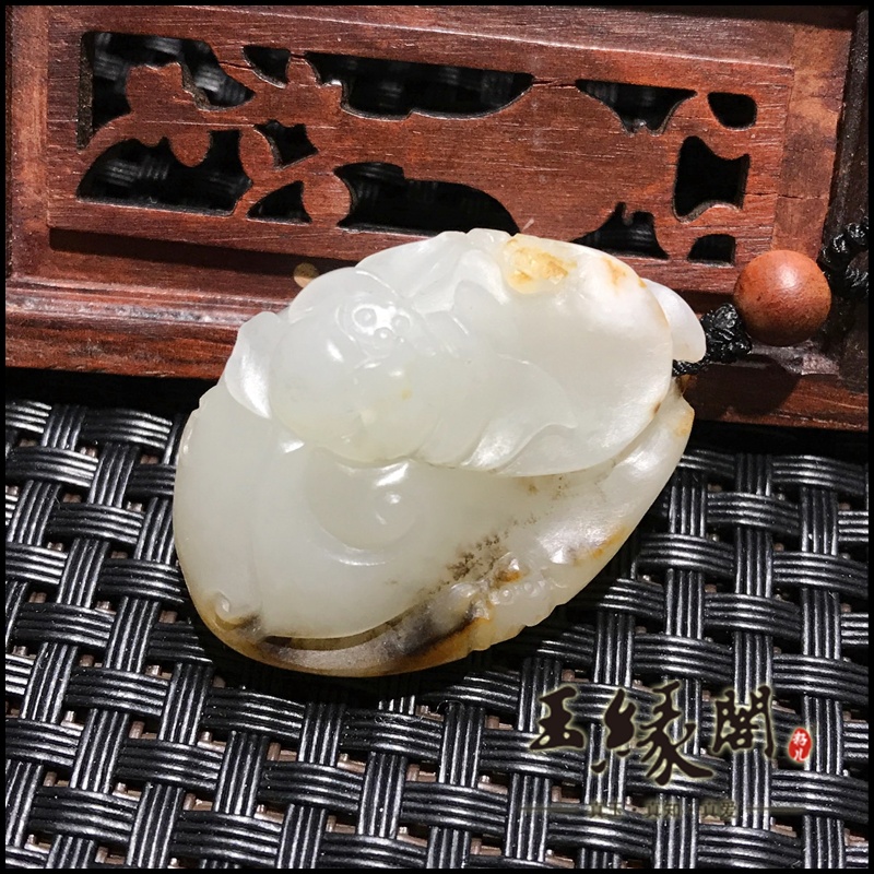 褐皮籽料挂件 连年有福