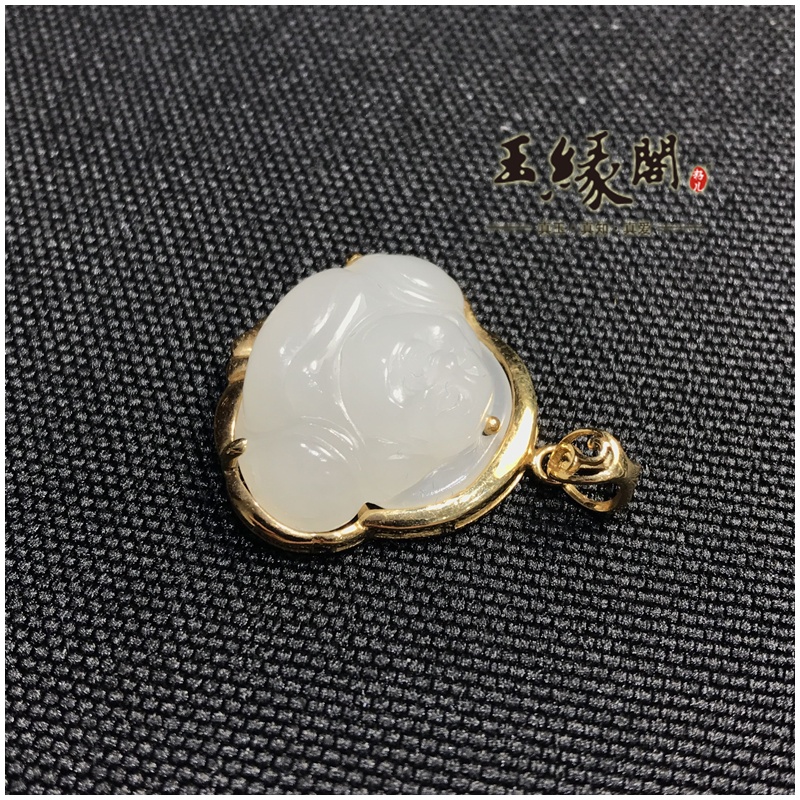 18K金镶羊脂玉挂件 佛