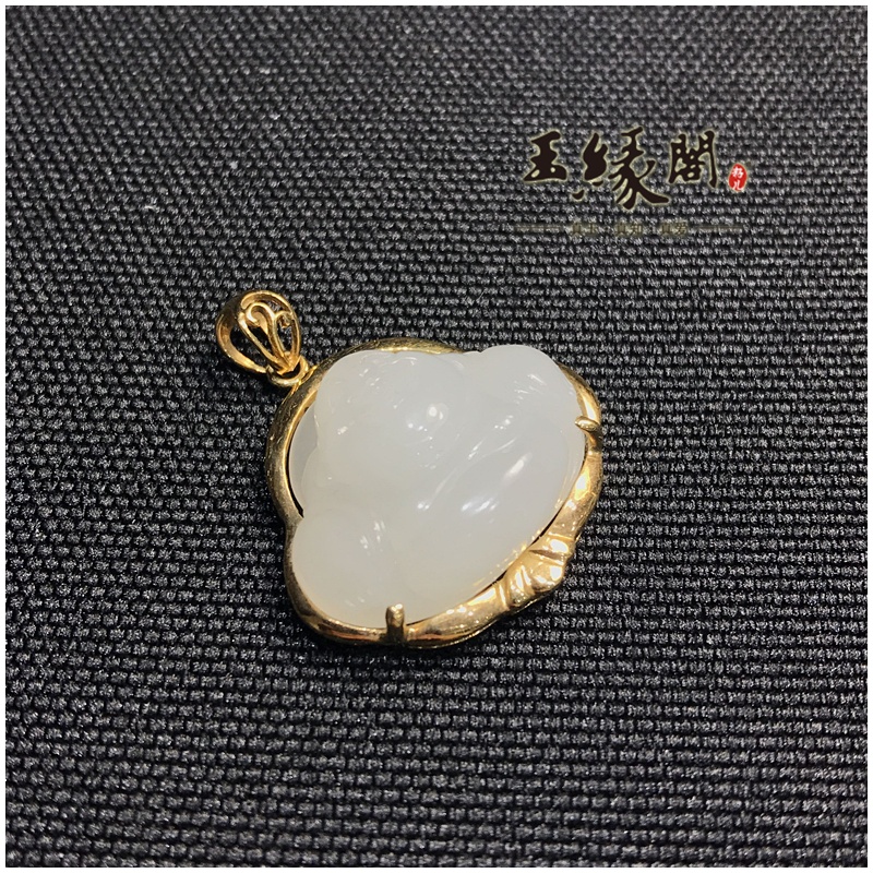 18K金镶羊脂玉挂件 佛