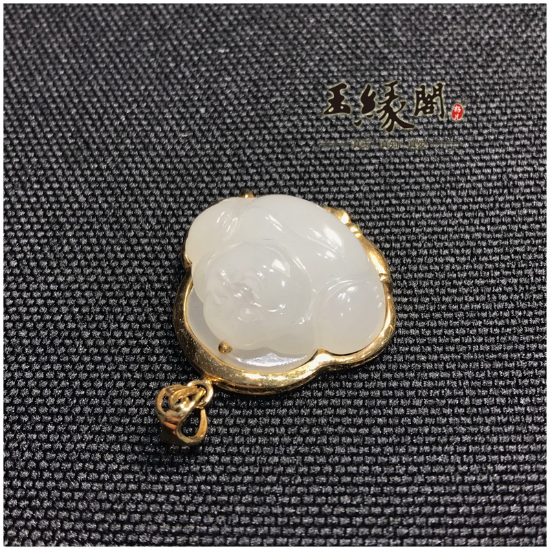 18K金镶羊脂玉挂件 佛