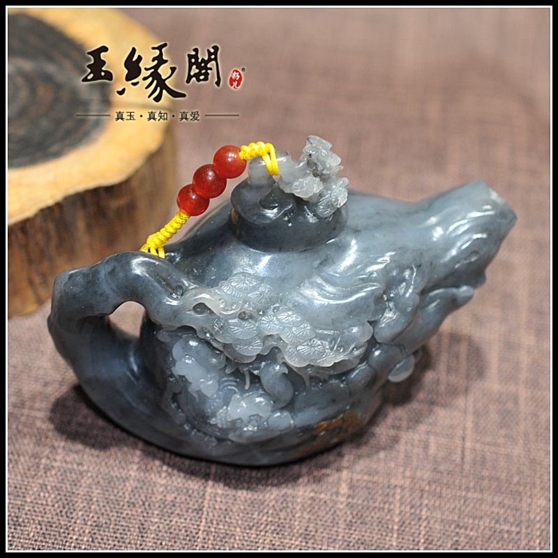 墨玉籽料松趣壶