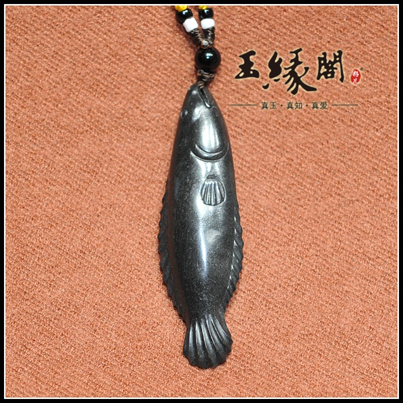墨玉籽料挂件 鱼