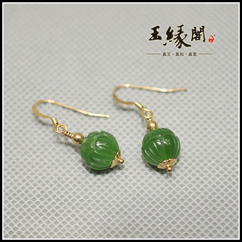 14K金和田玉碧玉 耳坠