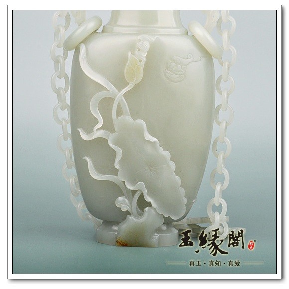白玉籽料摆件 喜登连科链子瓶