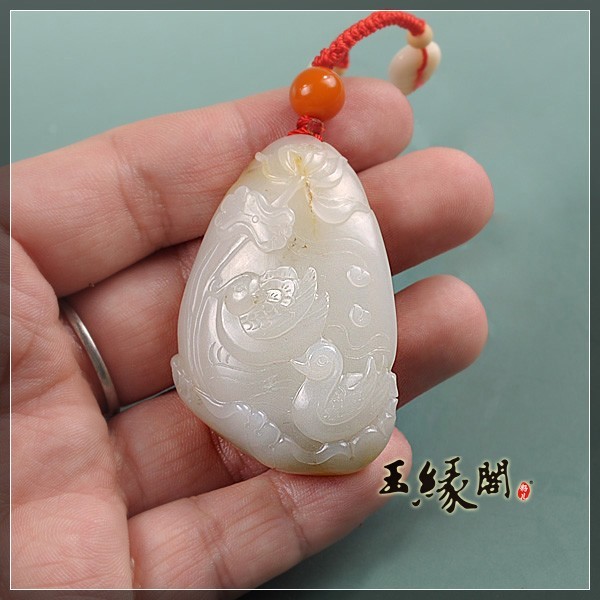 白玉籽料挂件 百年好合
