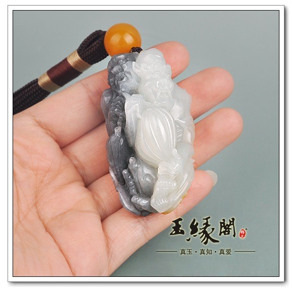 三色籽料把件 黑白无常