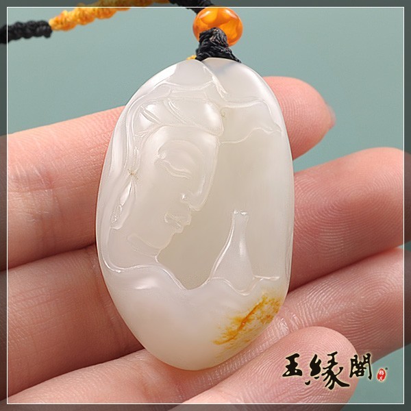 羊脂玉籽料挂件 观音