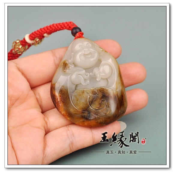 褐皮籽料把件 佛引福来