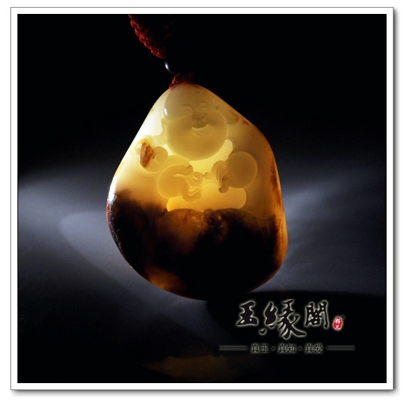 褐皮籽料把件 佛引福来