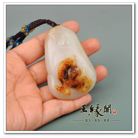褐皮籽料把件 连连有余