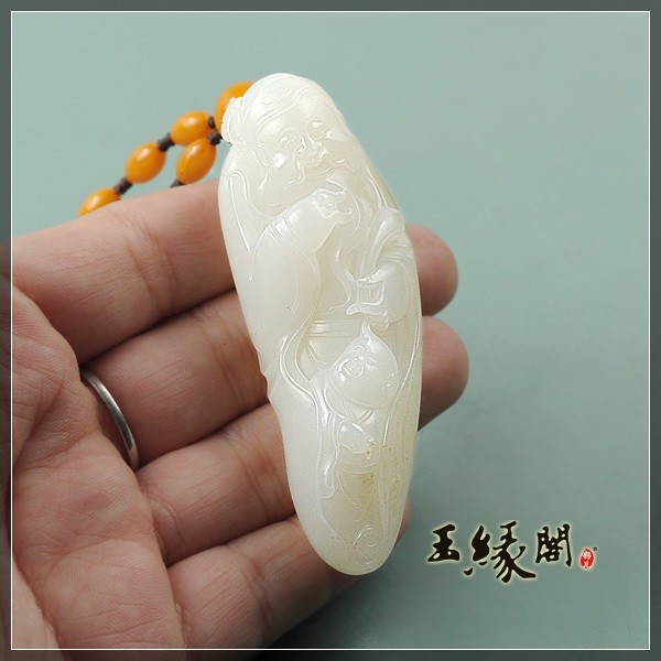 羊脂玉籽料挂件 禄星赐福