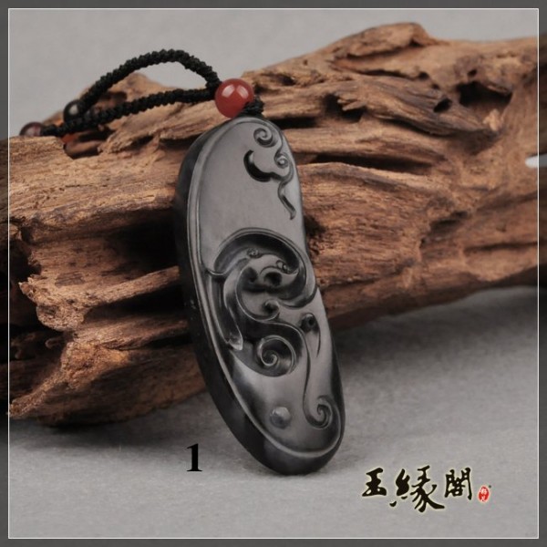 墨玉籽挂件 龙凤呈祥